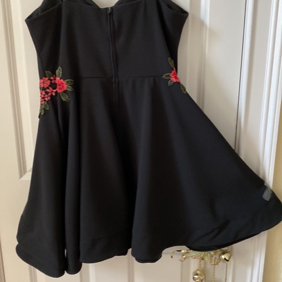 B.Darlin black spaghetti strap skater dress with embroidered roses at waist - Picture 5 of 15